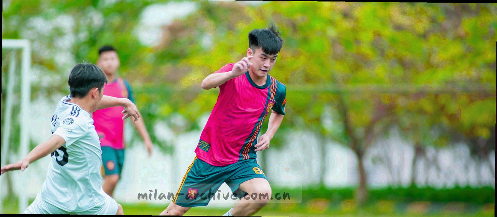 俯拍球场视角的场地线条与光影局部